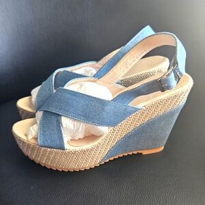 Women's Light Denim Wedge Heel Sandal Size 6.5